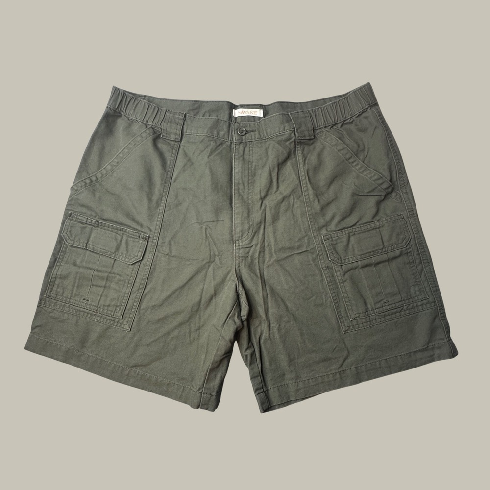 Savane Cargo Shorts Mens 38 Green Relaxed Fit Elastic Waist Canvas Casual